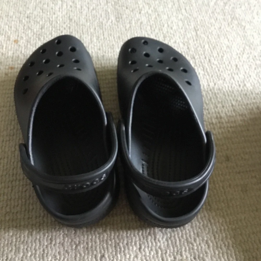 CROCS Black Foam Clogs with Heel Strap
